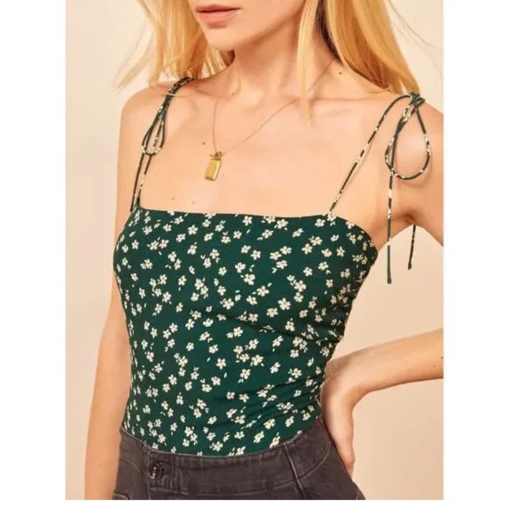 Reformation Green Floral Lupe Top